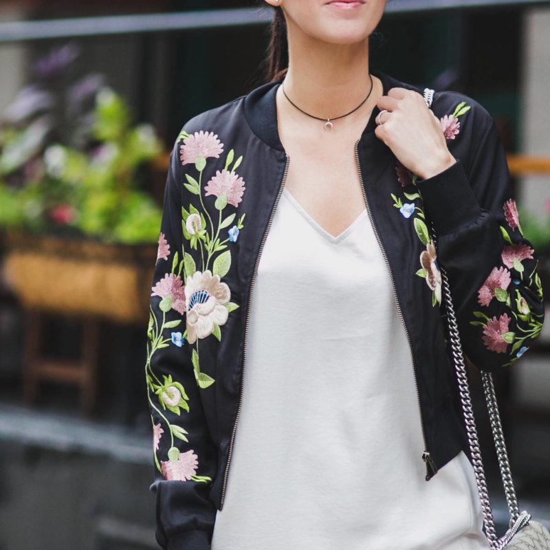 Embroidered Floral Bomber Jacket // Obsessions Now
